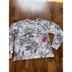 P.J. Salvage Floral Pajama Top Womens Medium White‎ Black NEW Long Sleeve Lounge